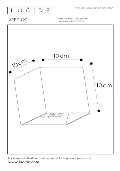 Lucide VERTIGO - Oplaadbare Wandlamp Binnen/Buiten - Accu/Batterij - LED Dimb. - 1x6W 2700K - IP54 - Bewegingssensor - Magnetisch - Zwart - technisch